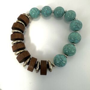 Blue and brown  beaded stretchy bracelet